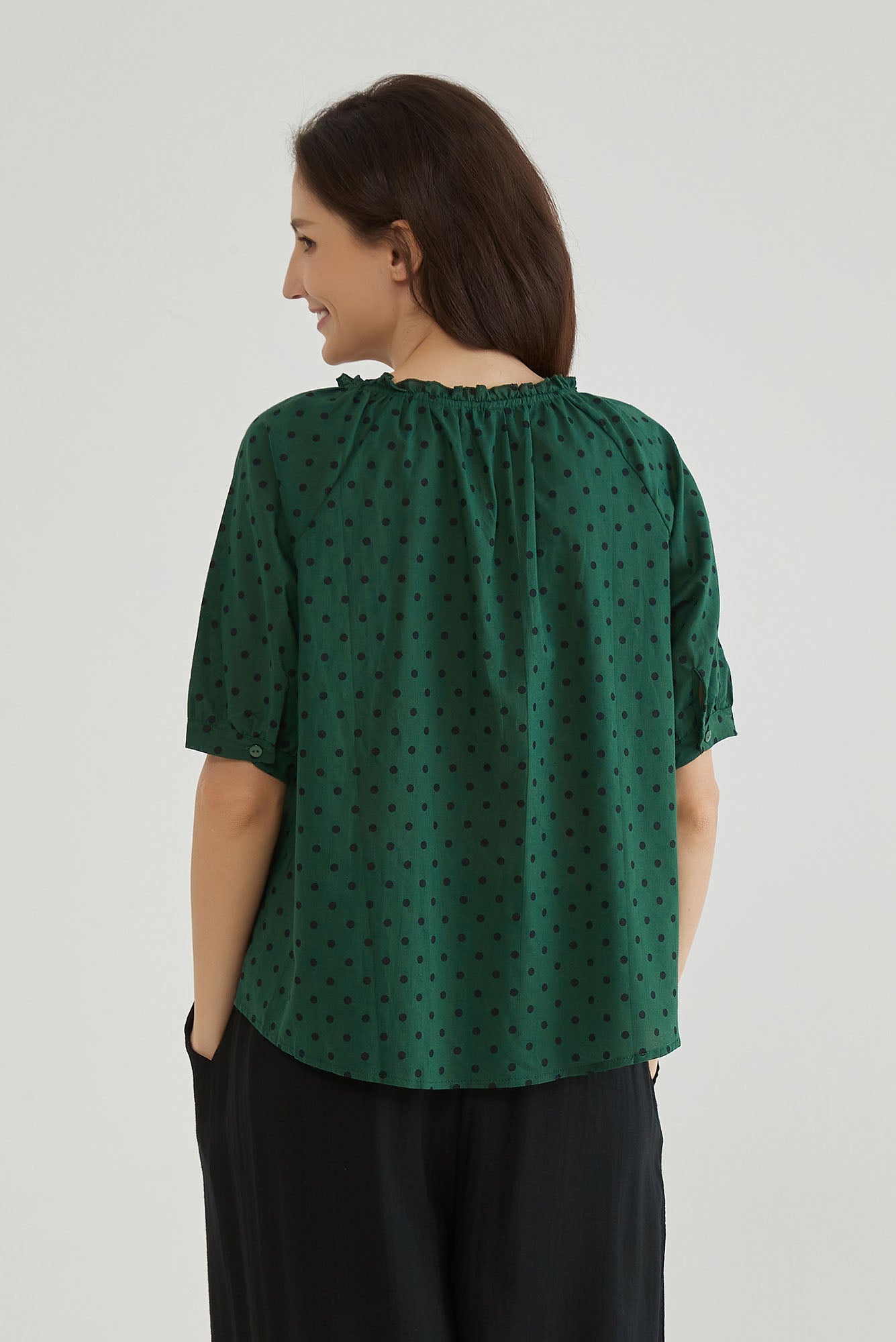 Emerald Green Polka Dot Shirt for Women - Whisper Mint